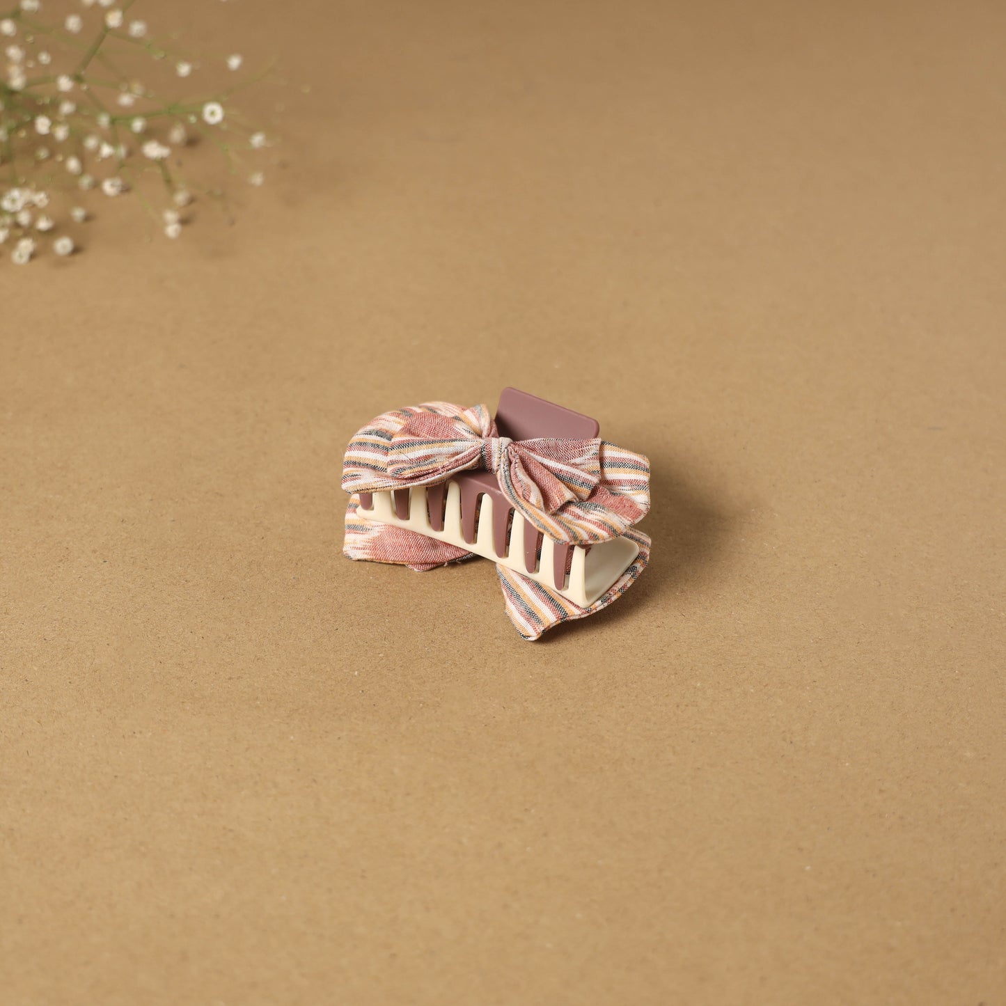 Beige - handmade women’s bow hair claw clip 05 - handcrafted