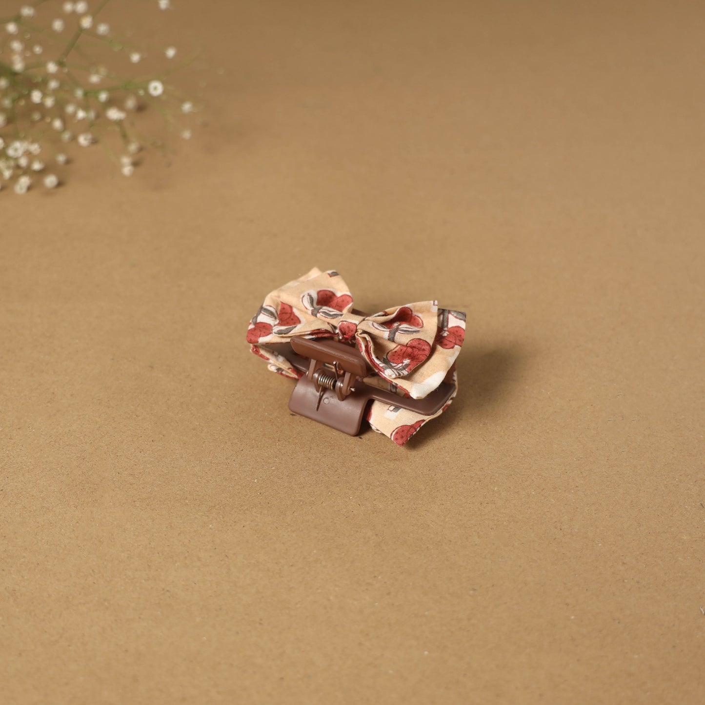 Beige - handmade women’s bow hair claw clip 06 - handcrafted