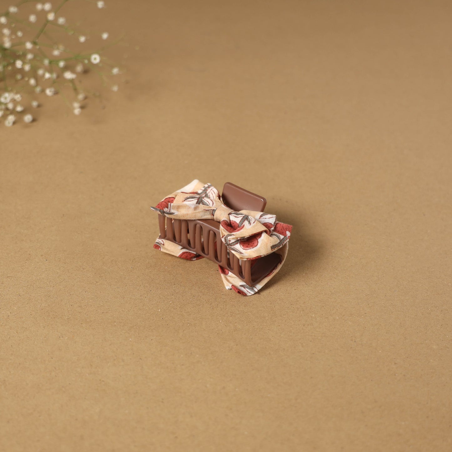 Beige - handmade women’s bow hair claw clip 06 - handcrafted