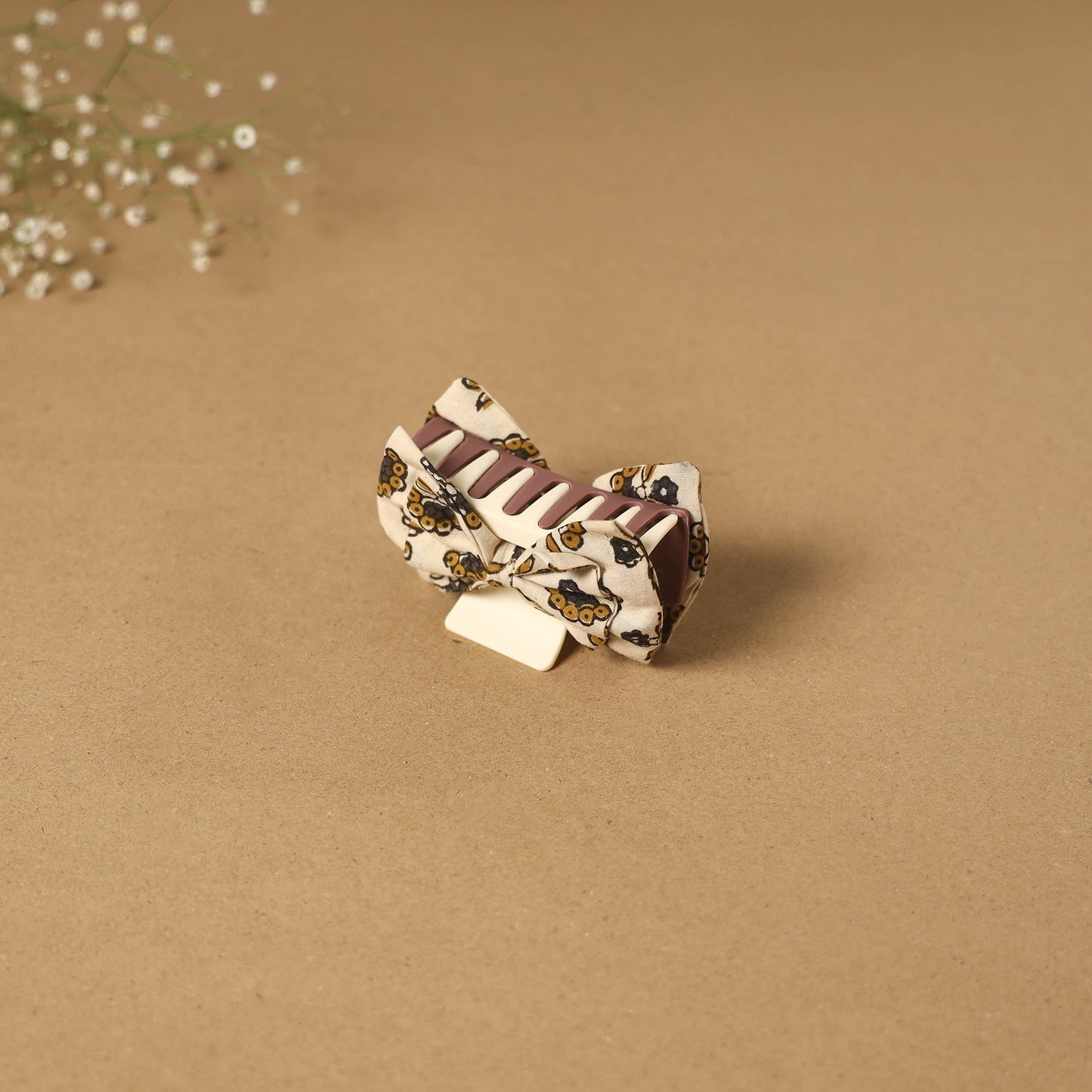 Beige - handmade women’s bow hair claw clip 13 - handcrafted