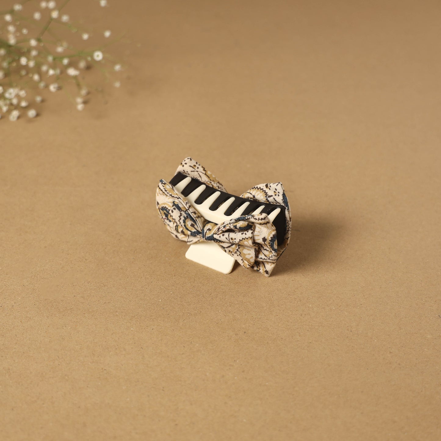 Beige - handmade women’s bow hair claw clip 24 - handcrafted