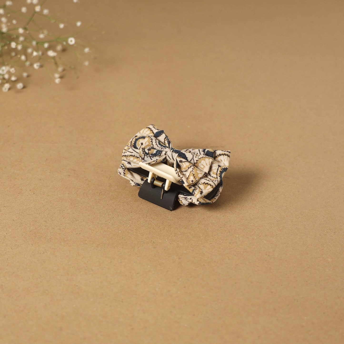 Beige - handmade women’s bow hair claw clip 24 - handcrafted