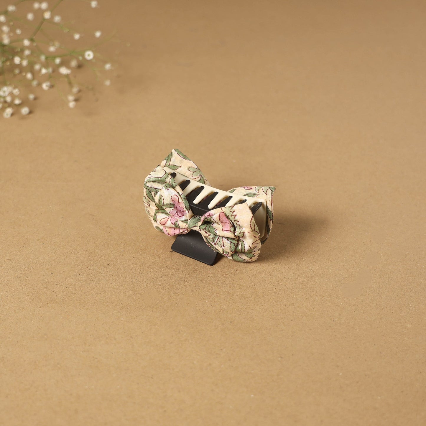 Beige - handmade women’s bow hair claw clip 33 - handcrafted