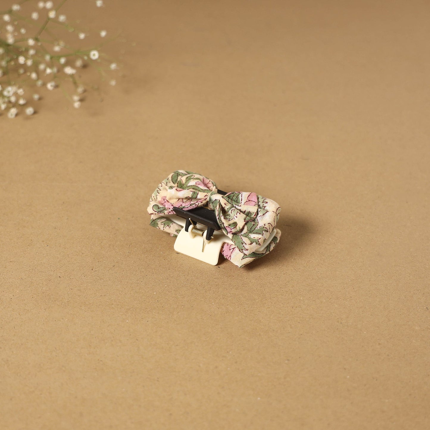 Beige - handmade women’s bow hair claw clip 33 - handcrafted