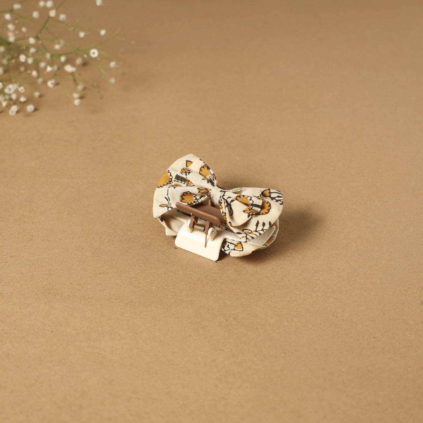 Beige - handmade women’s bow hair claw clip 39 - handcrafted