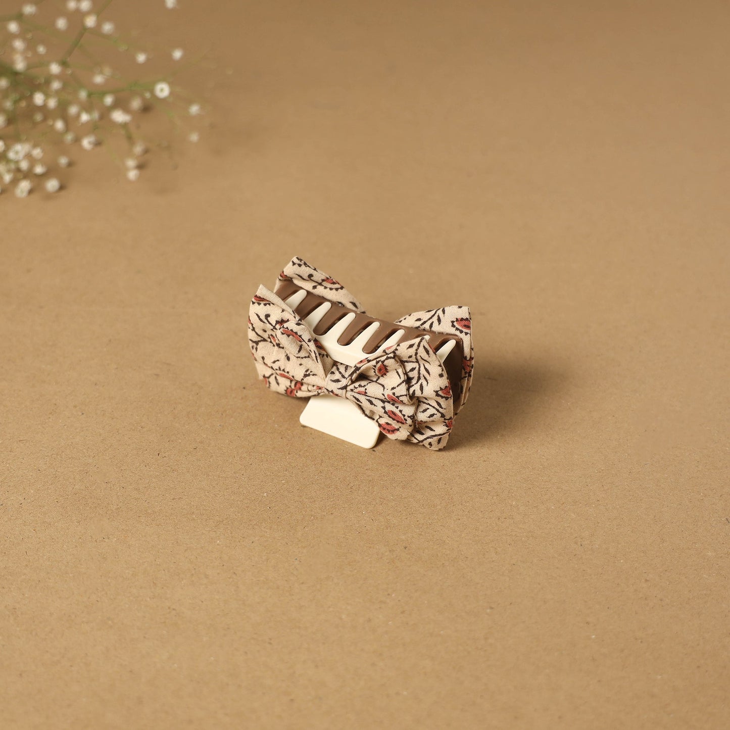 Beige - handmade women’s bow hair claw clip 43 - handcrafted