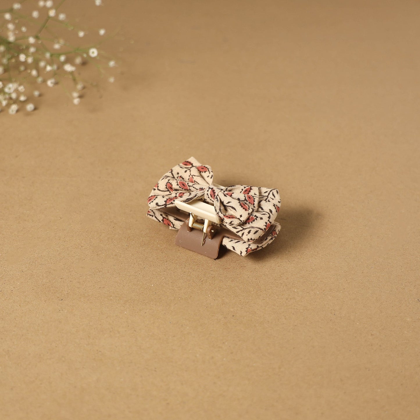 Beige - handmade women’s bow hair claw clip 43 - handcrafted