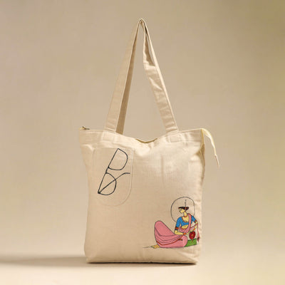 Beige - handpainted backpack cum tote bag from odisha 36