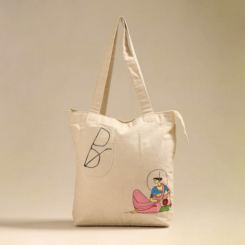 Beige - handpainted backpack cum tote bag from odisha 36