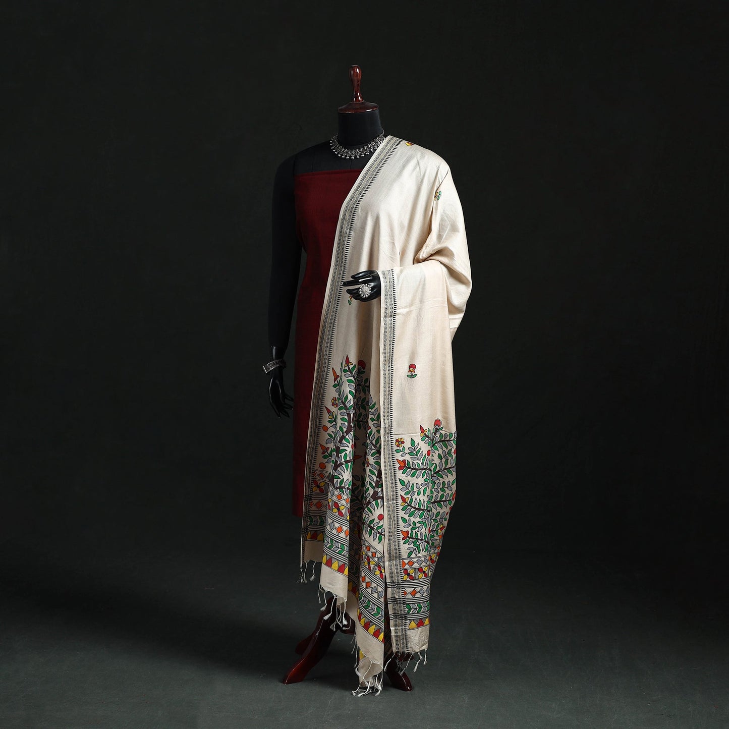 Handpainted madhubani handloom tussar cotton dupatta 01