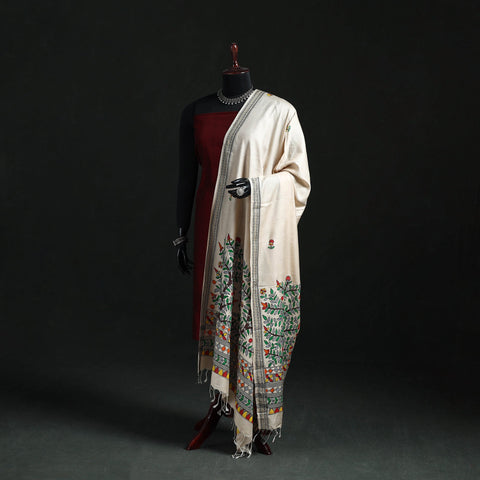 Handpainted madhubani handloom tussar cotton dupatta 01