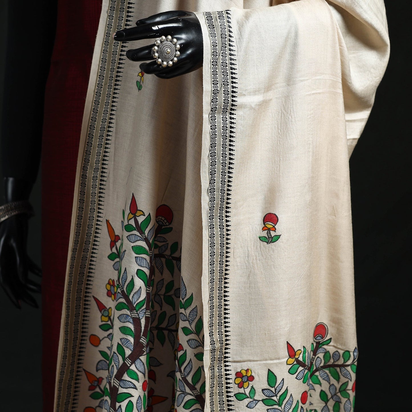 Handpainted madhubani handloom tussar cotton dupatta 01