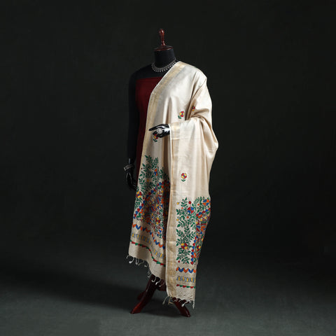 Handpainted madhubani handloom tussar cotton dupatta 02