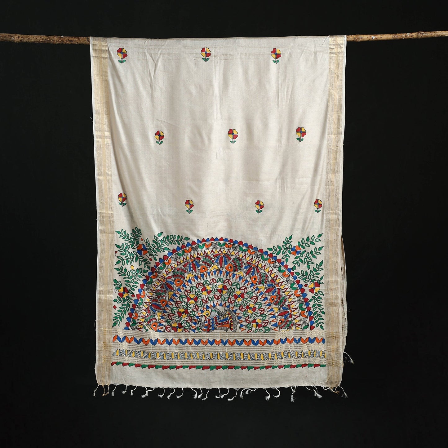 Handpainted madhubani handloom tussar cotton dupatta 02