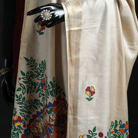 Handpainted madhubani handloom tussar cotton dupatta 02