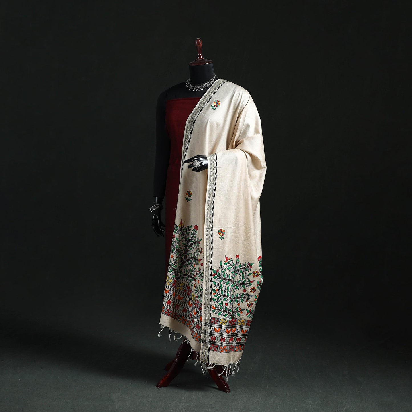 Handpainted madhubani handloom tussar cotton dupatta 03