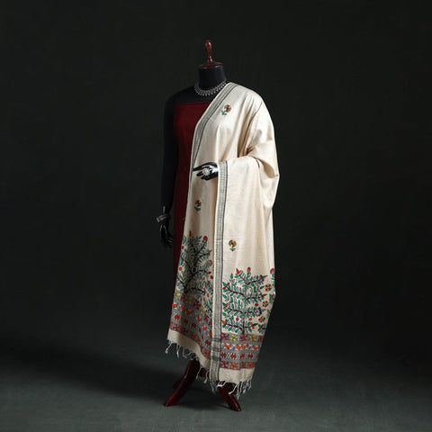 Handpainted madhubani handloom tussar cotton dupatta 03