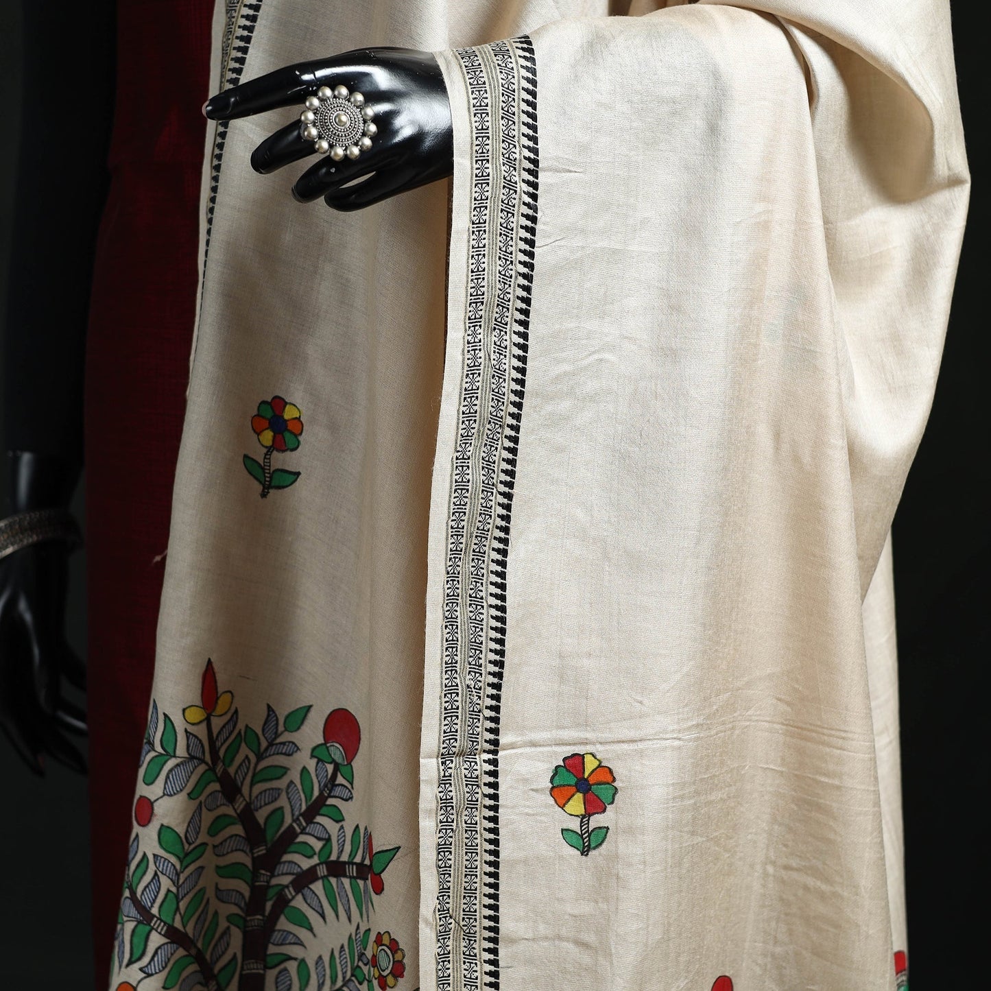 Handpainted madhubani handloom tussar cotton dupatta 03