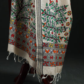 Handpainted madhubani handloom tussar cotton dupatta 03