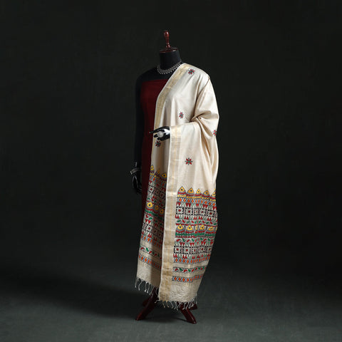 Handpainted madhubani handloom tussar cotton dupatta 04
