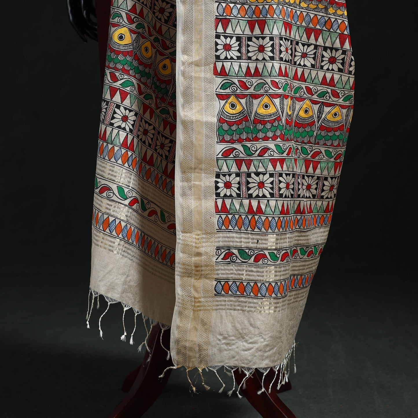Handpainted madhubani handloom tussar cotton dupatta 04