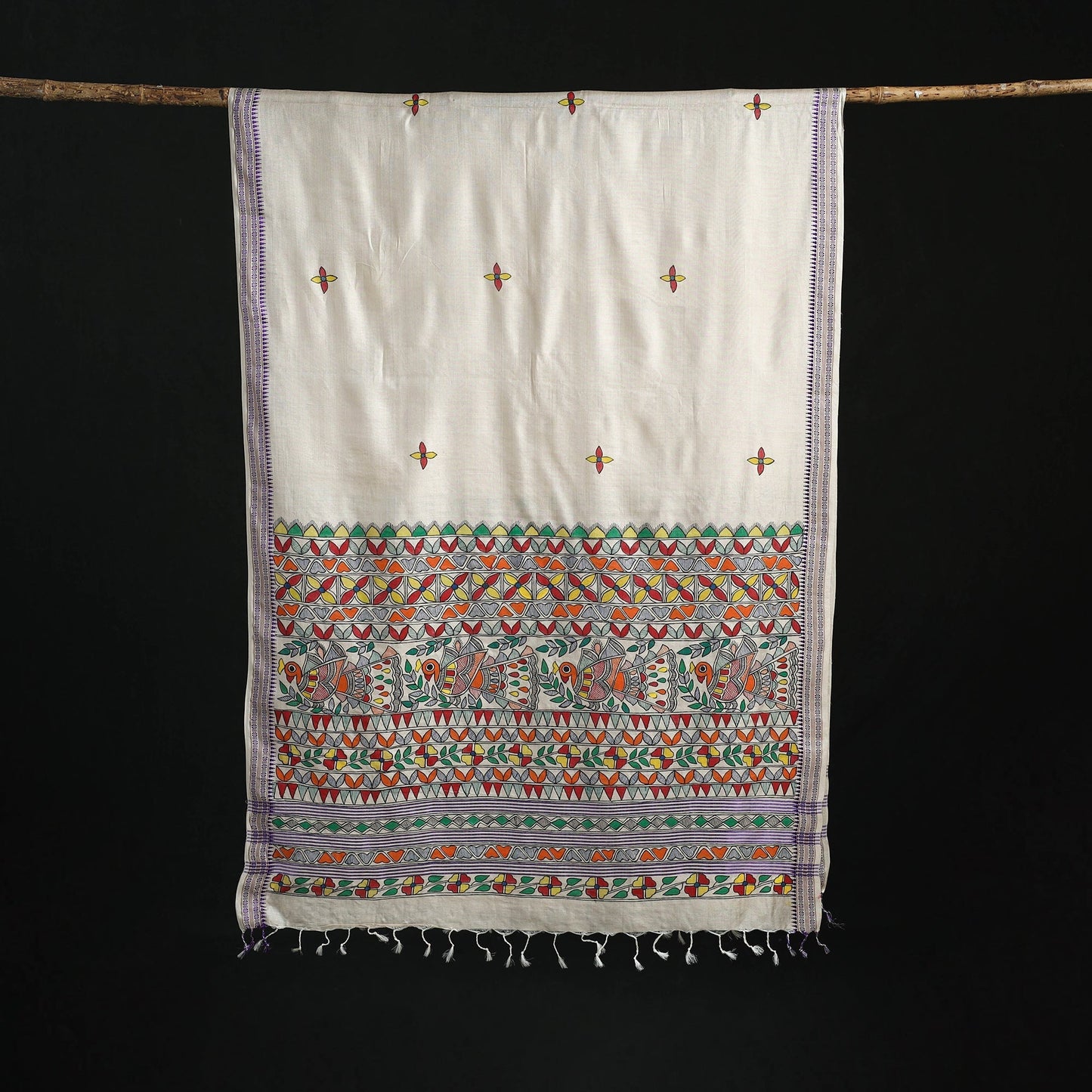 Handpainted madhubani handloom tussar cotton dupatta 05