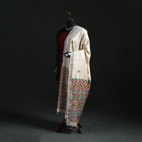 Handpainted madhubani handloom tussar cotton dupatta 05