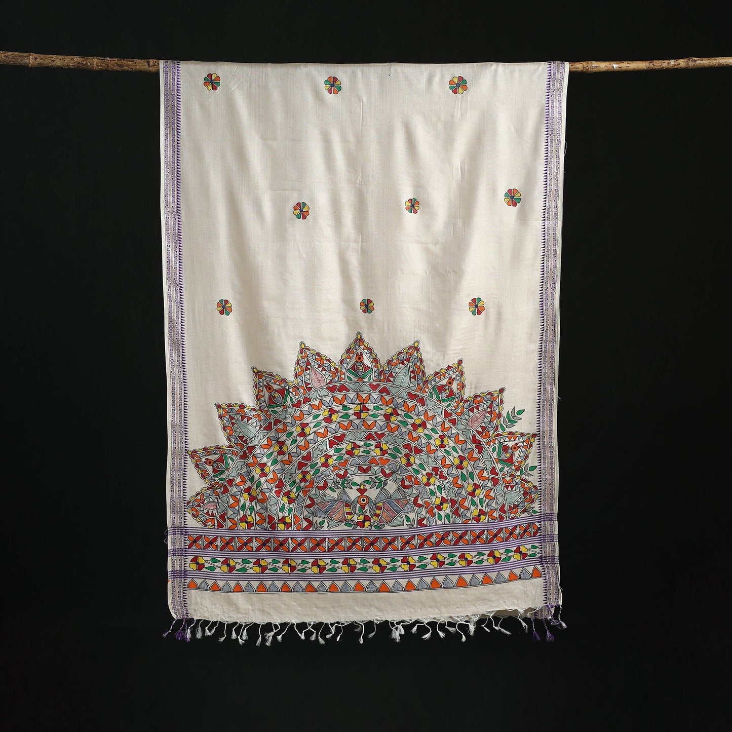 Handpainted madhubani handloom tussar cotton dupatta 06