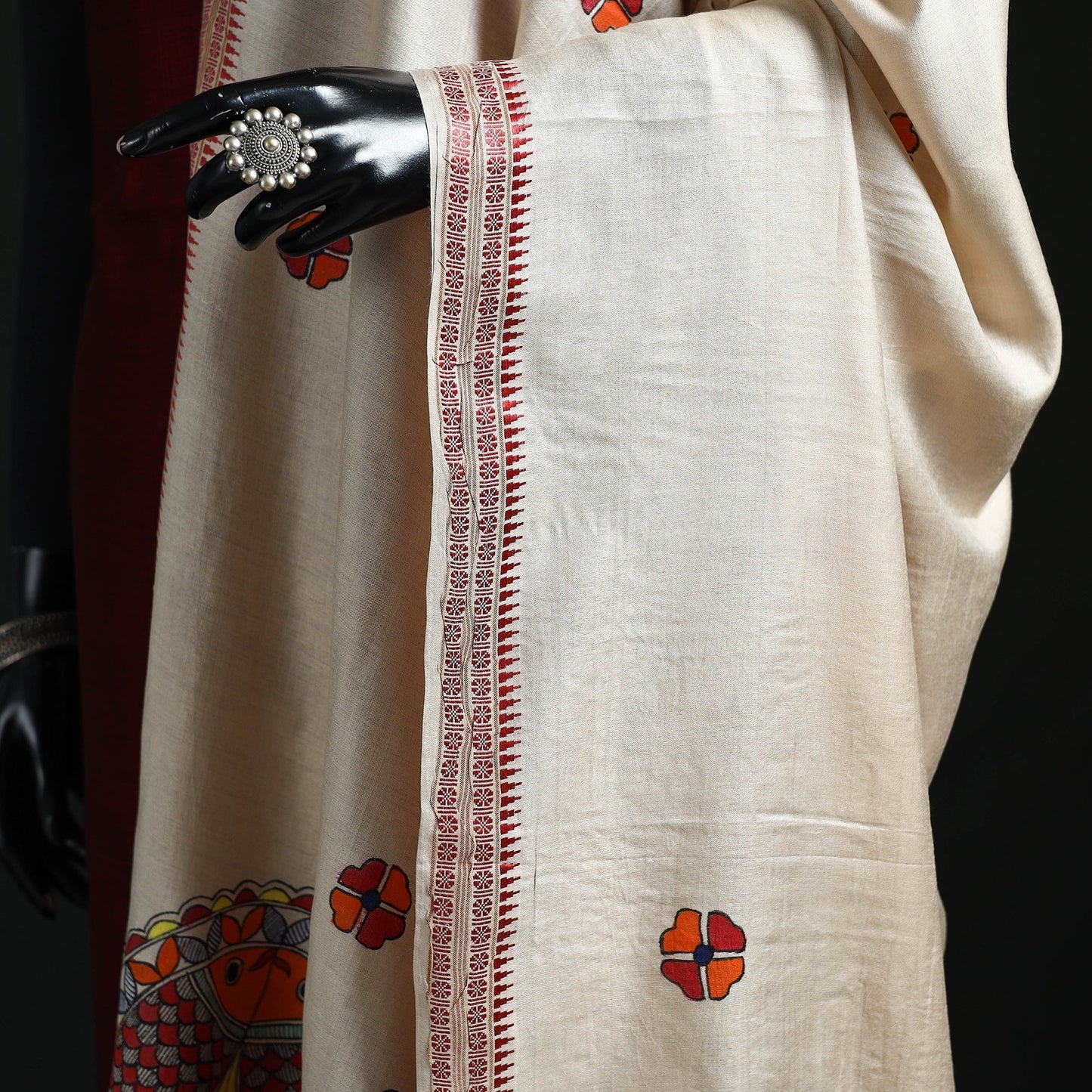 Handpainted madhubani handloom tussar cotton dupatta 07