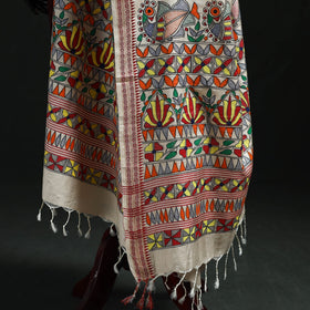 Handpainted madhubani handloom tussar cotton dupatta 08