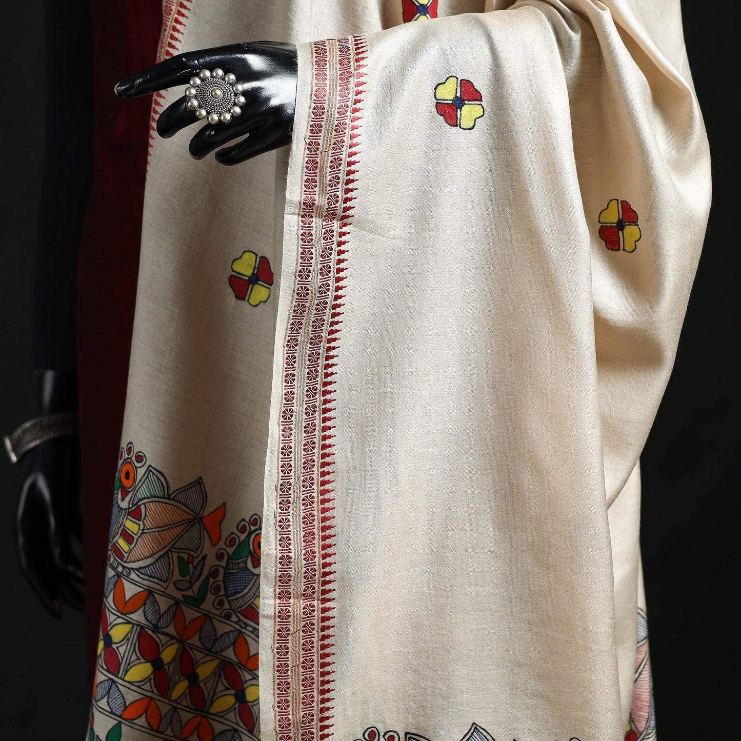 Handpainted madhubani handloom tussar cotton dupatta 08