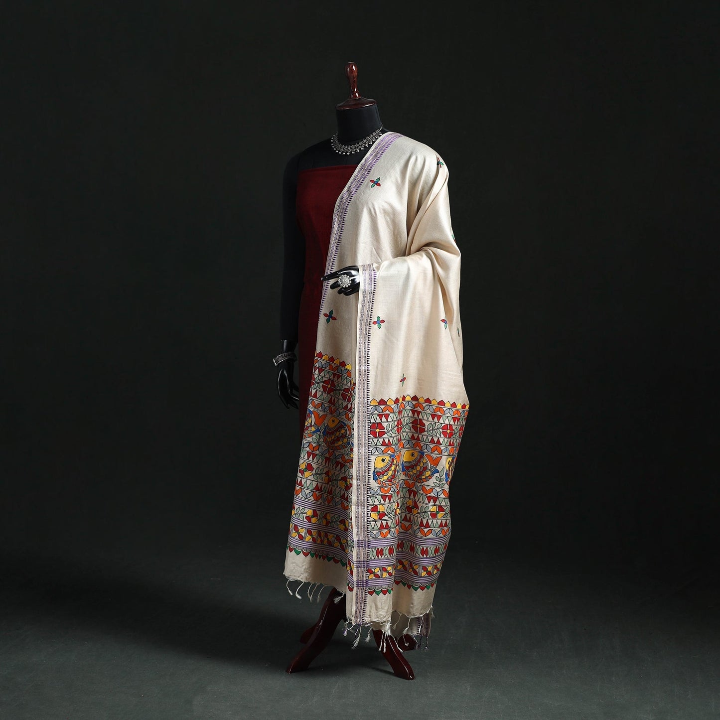 Handpainted madhubani handloom tussar cotton dupatta 10