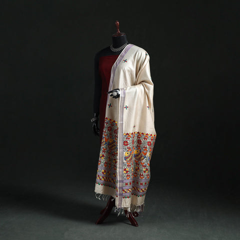 Handpainted madhubani handloom tussar cotton dupatta 10