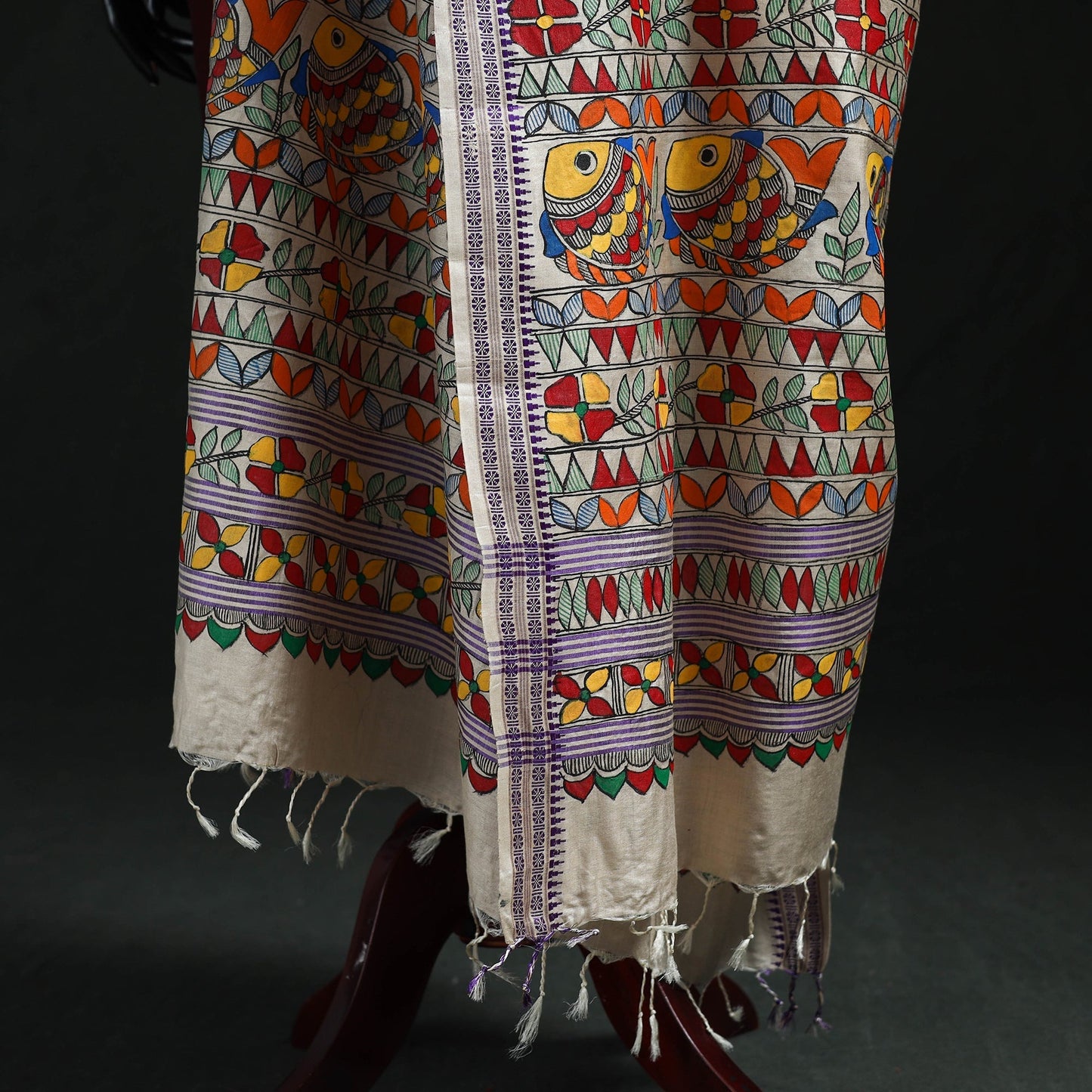 Handpainted madhubani handloom tussar cotton dupatta 10