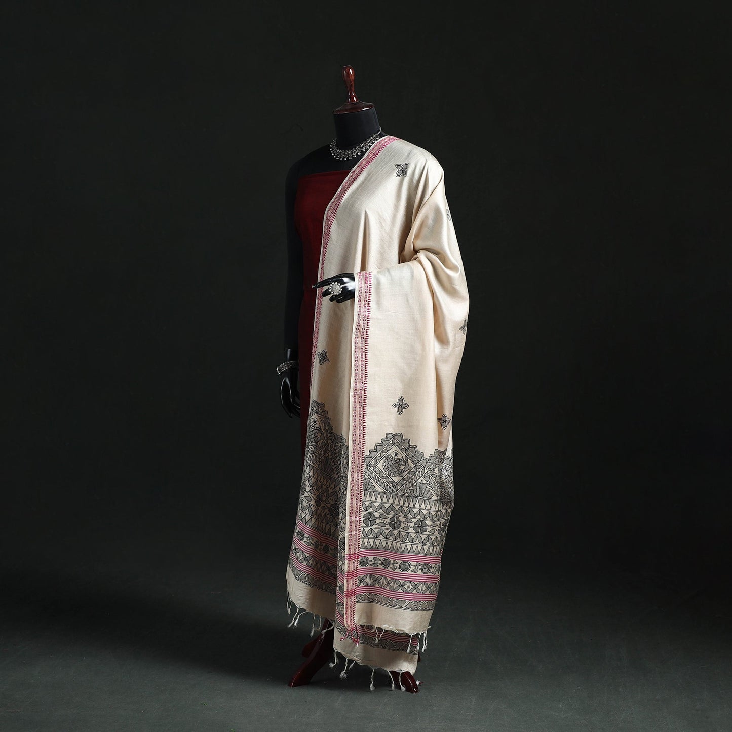 Handpainted madhubani handloom tussar cotton dupatta 11