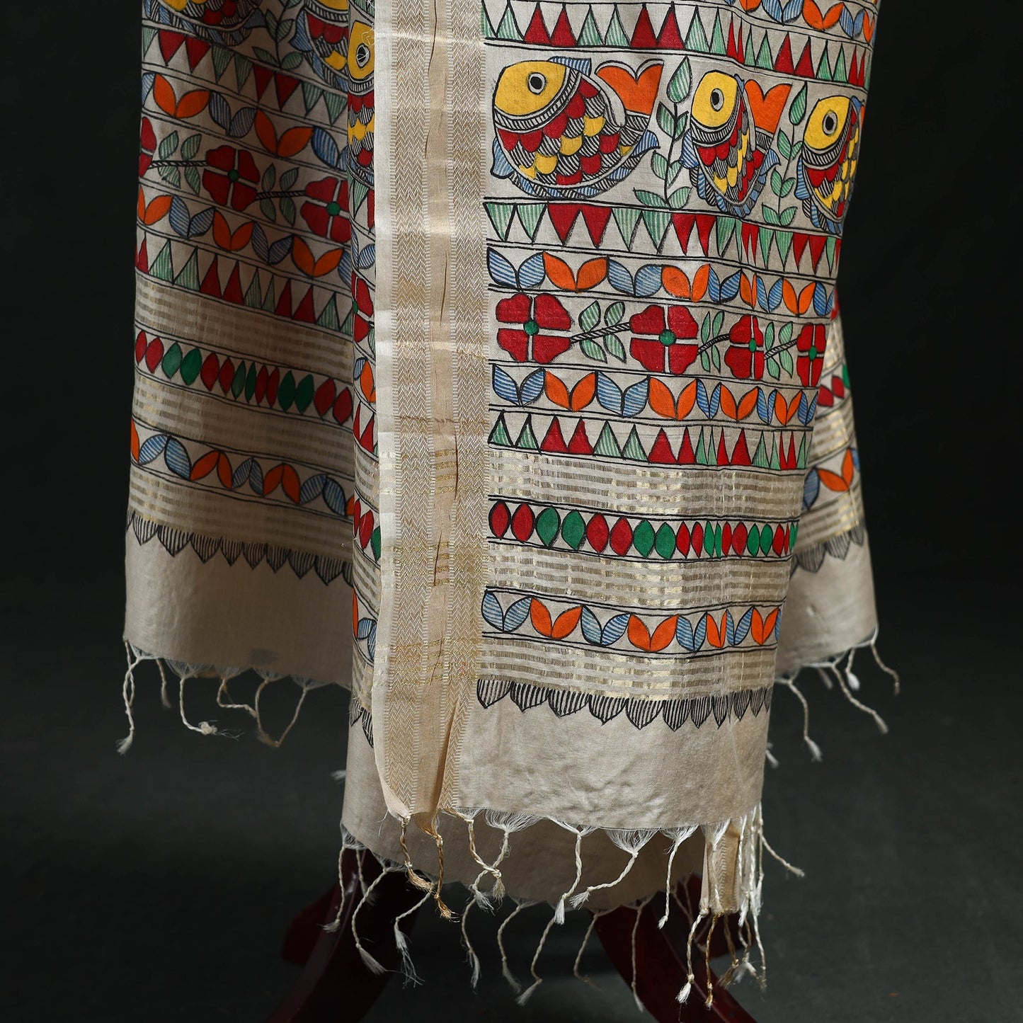 Handpainted madhubani handloom tussar cotton dupatta 16