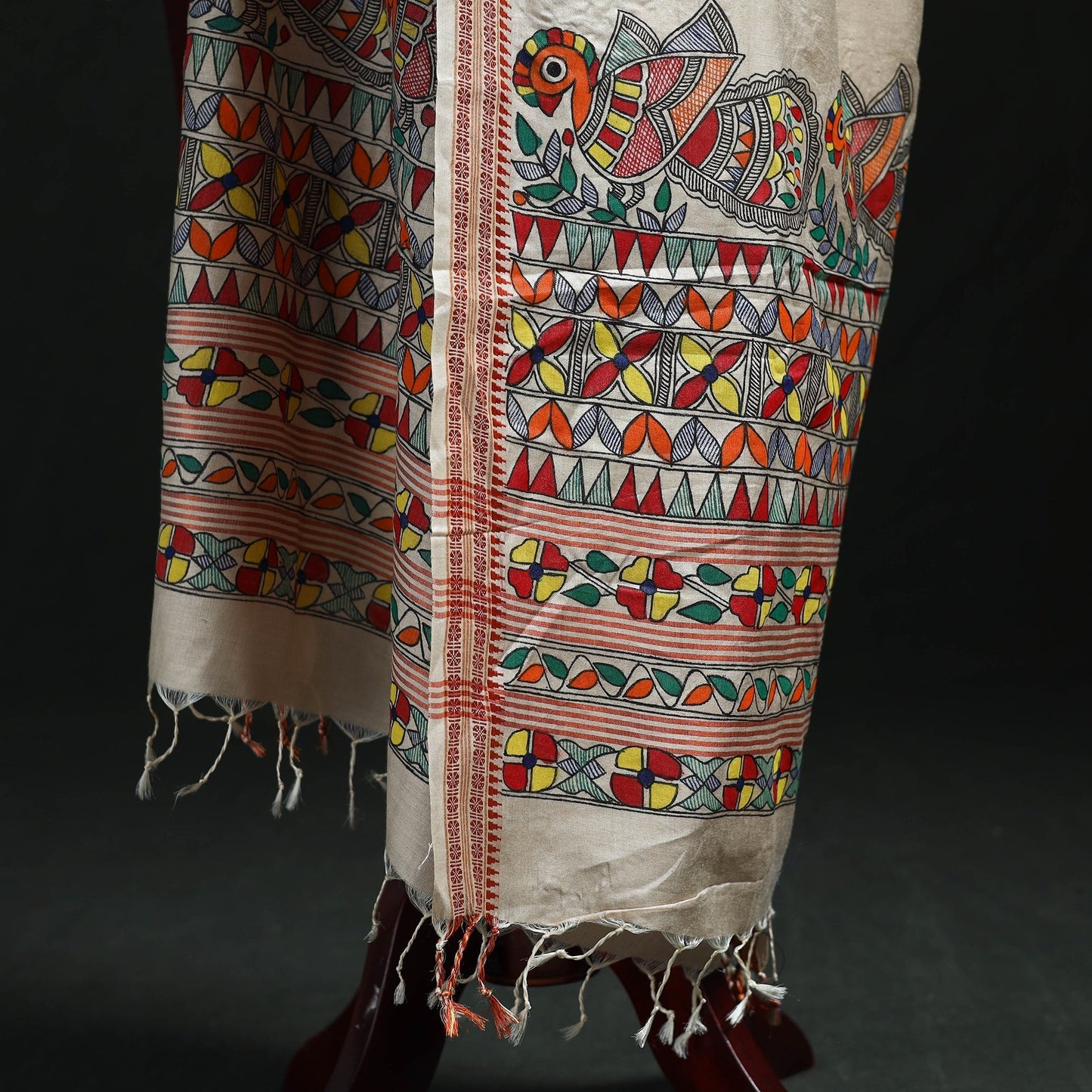 Handpainted madhubani handloom tussar cotton dupatta 19