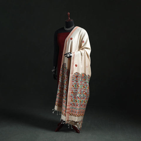 Handpainted madhubani handloom tussar cotton dupatta 21