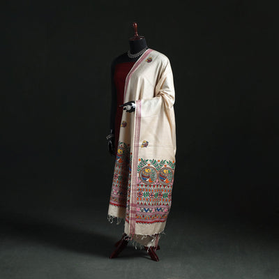 Handpainted madhubani handloom tussar cotton dupatta 22