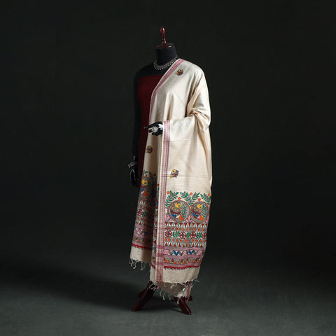 Handpainted madhubani handloom tussar cotton dupatta 22