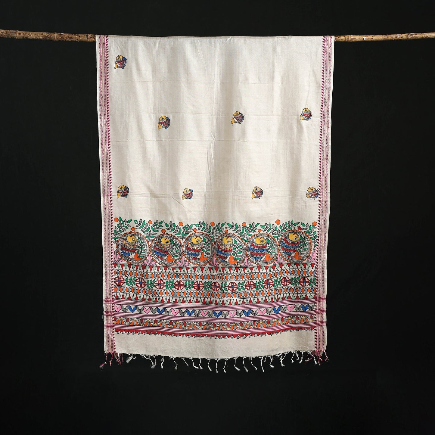 Handpainted madhubani handloom tussar cotton dupatta 22