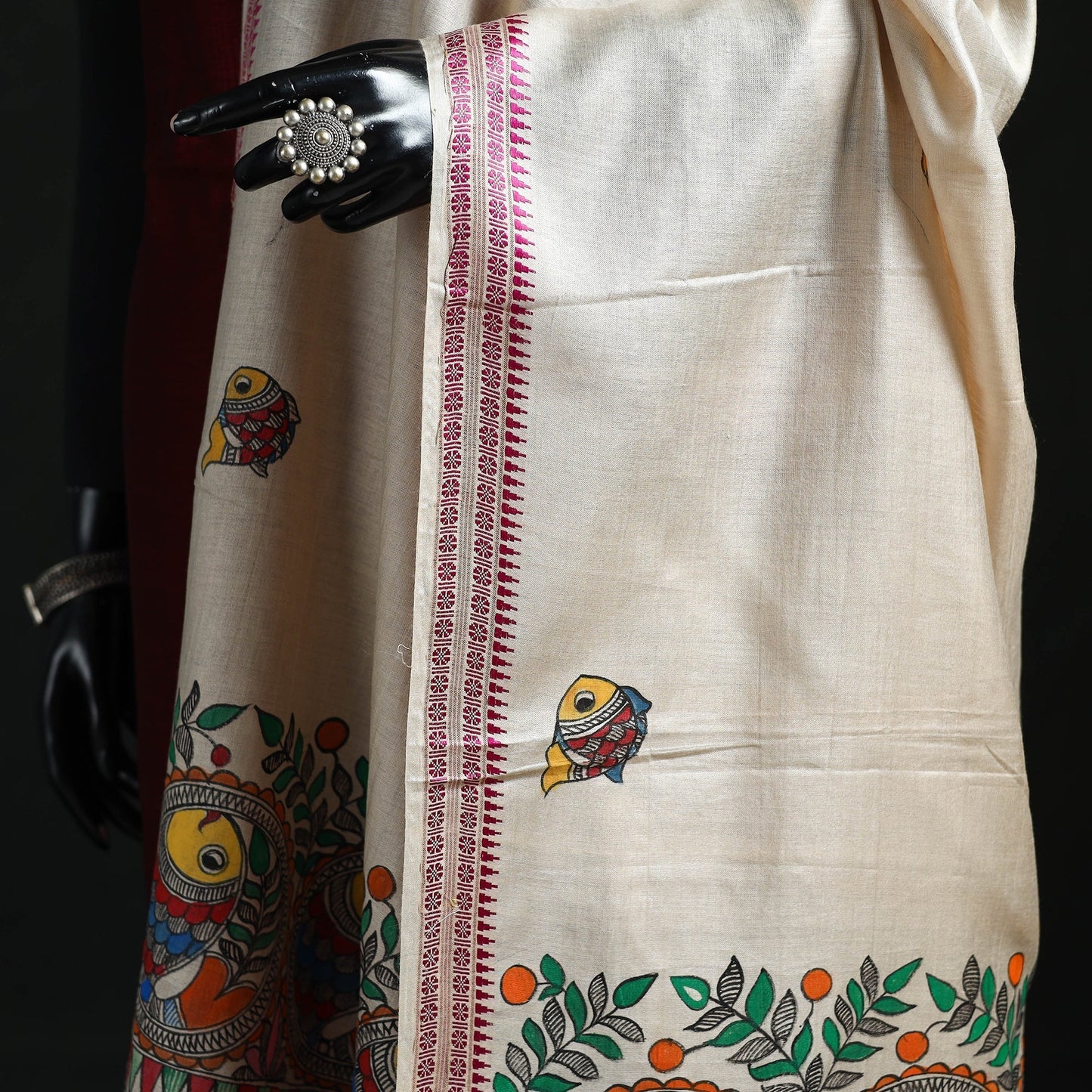 Handpainted madhubani handloom tussar cotton dupatta 22