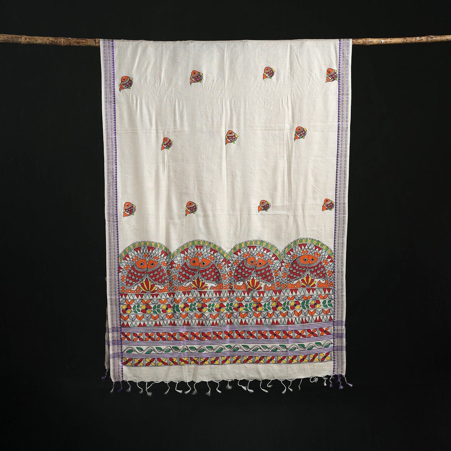 Handpainted madhubani handloom tussar cotton dupatta 23