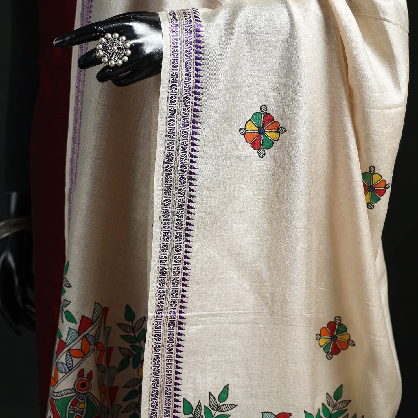 Handpainted madhubani handloom tussar cotton dupatta 25