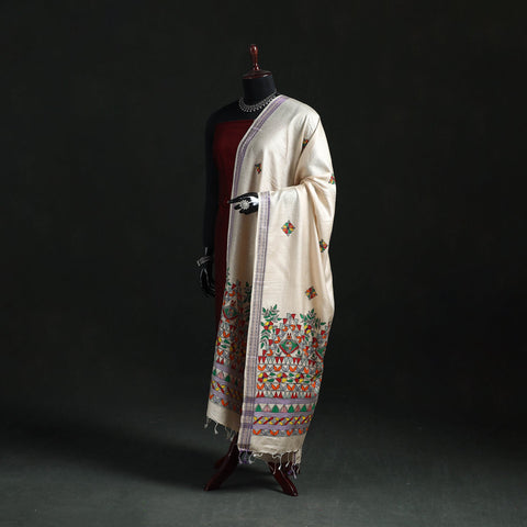 Handpainted madhubani handloom tussar cotton dupatta 25