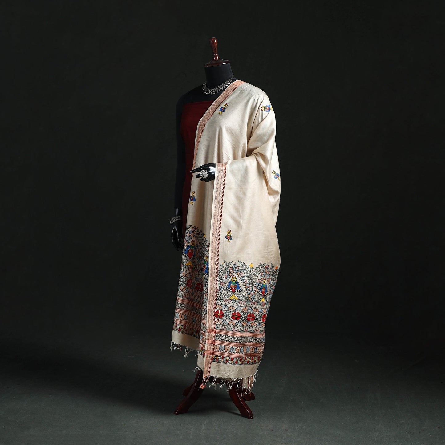 Handpainted madhubani handloom tussar cotton dupatta 28