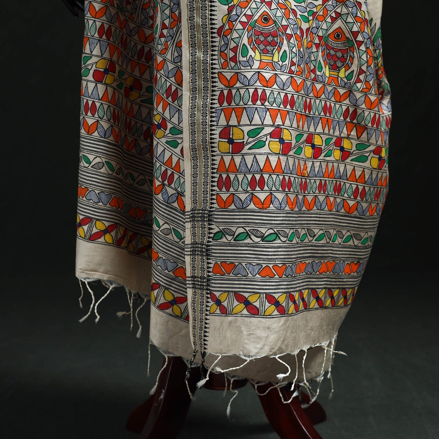 Handpainted madhubani handloom tussar cotton dupatta 32