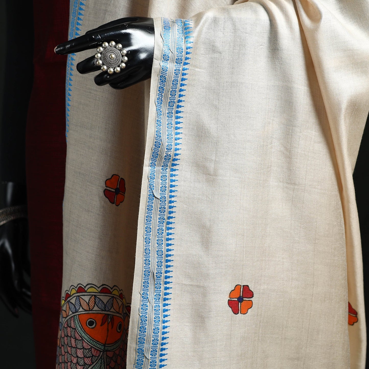 Handpainted madhubani handloom tussar cotton dupatta 33