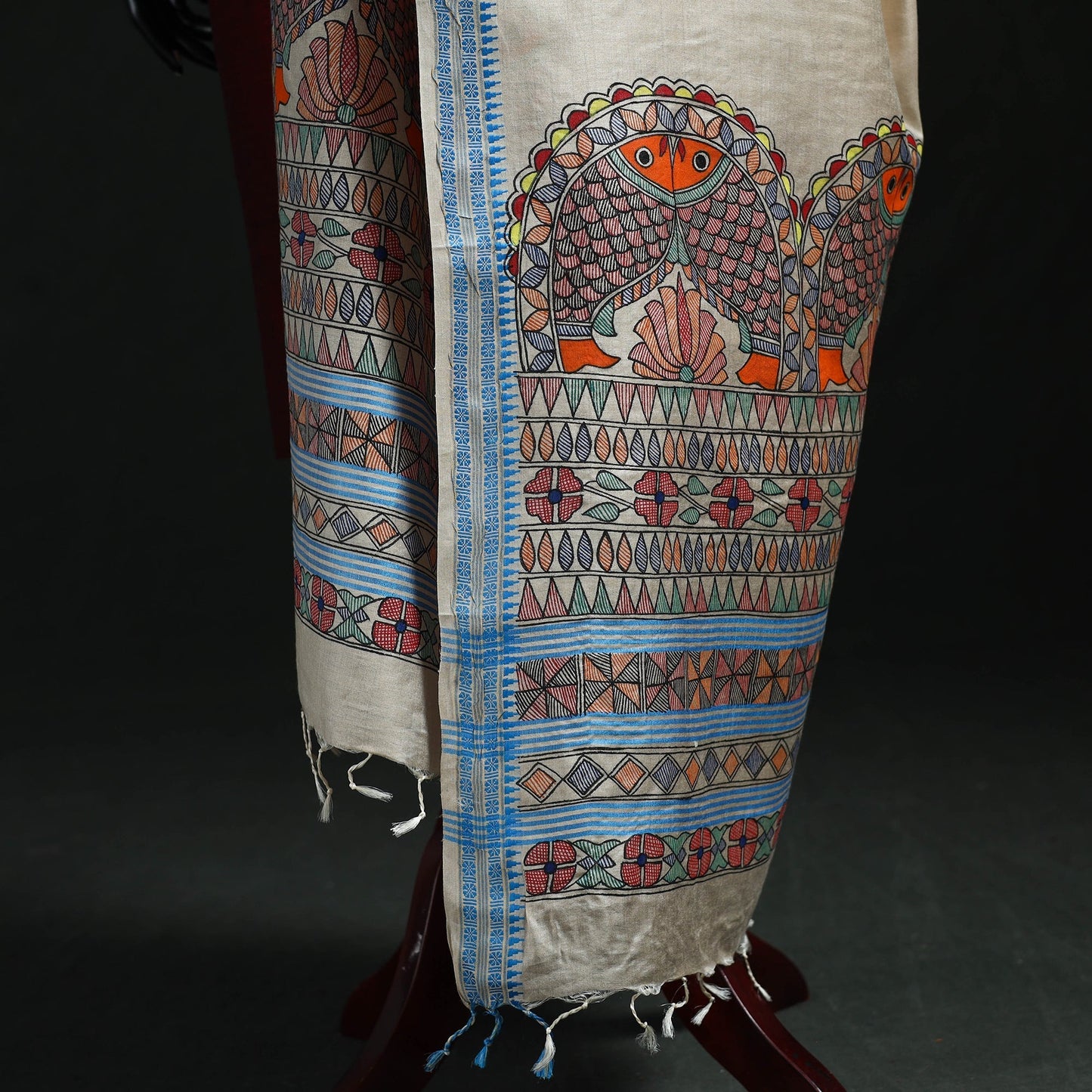 Handpainted madhubani handloom tussar cotton dupatta 33