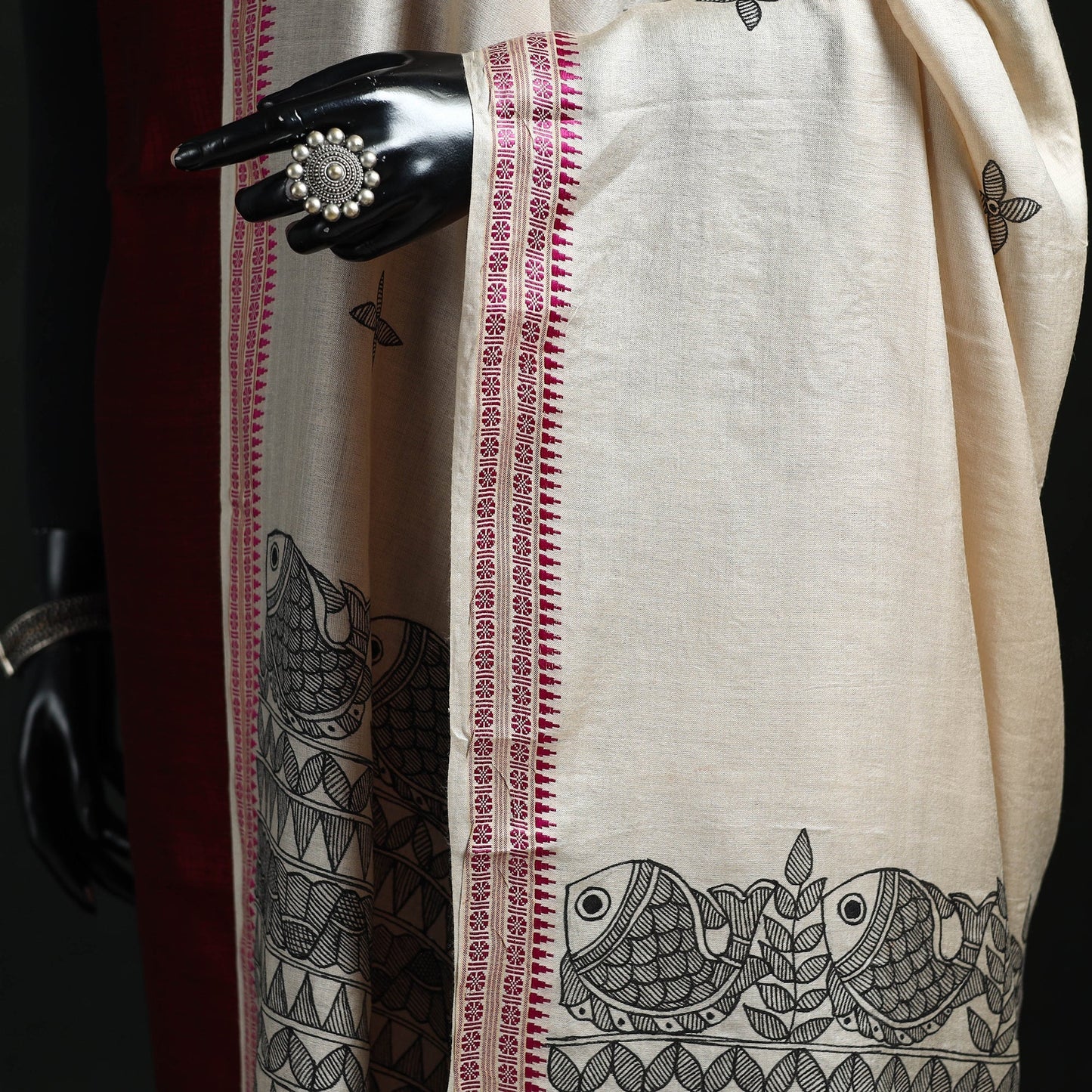 Handpainted madhubani handloom tussar cotton dupatta 35